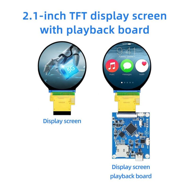 2.1 Inch Round TFT LCD 480x480 SPI3W+RGB18bit ST7701S With Playback Board